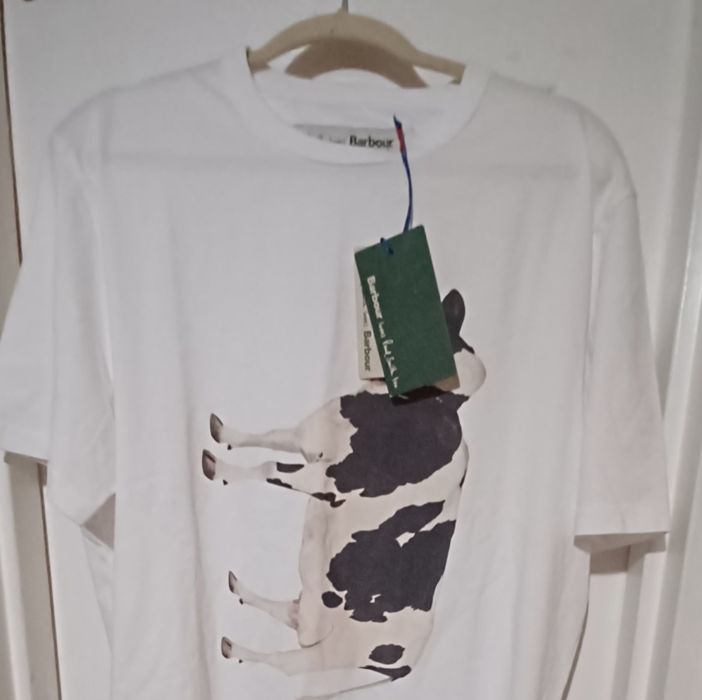 Barbour White T-Shirt with Cow Graphic